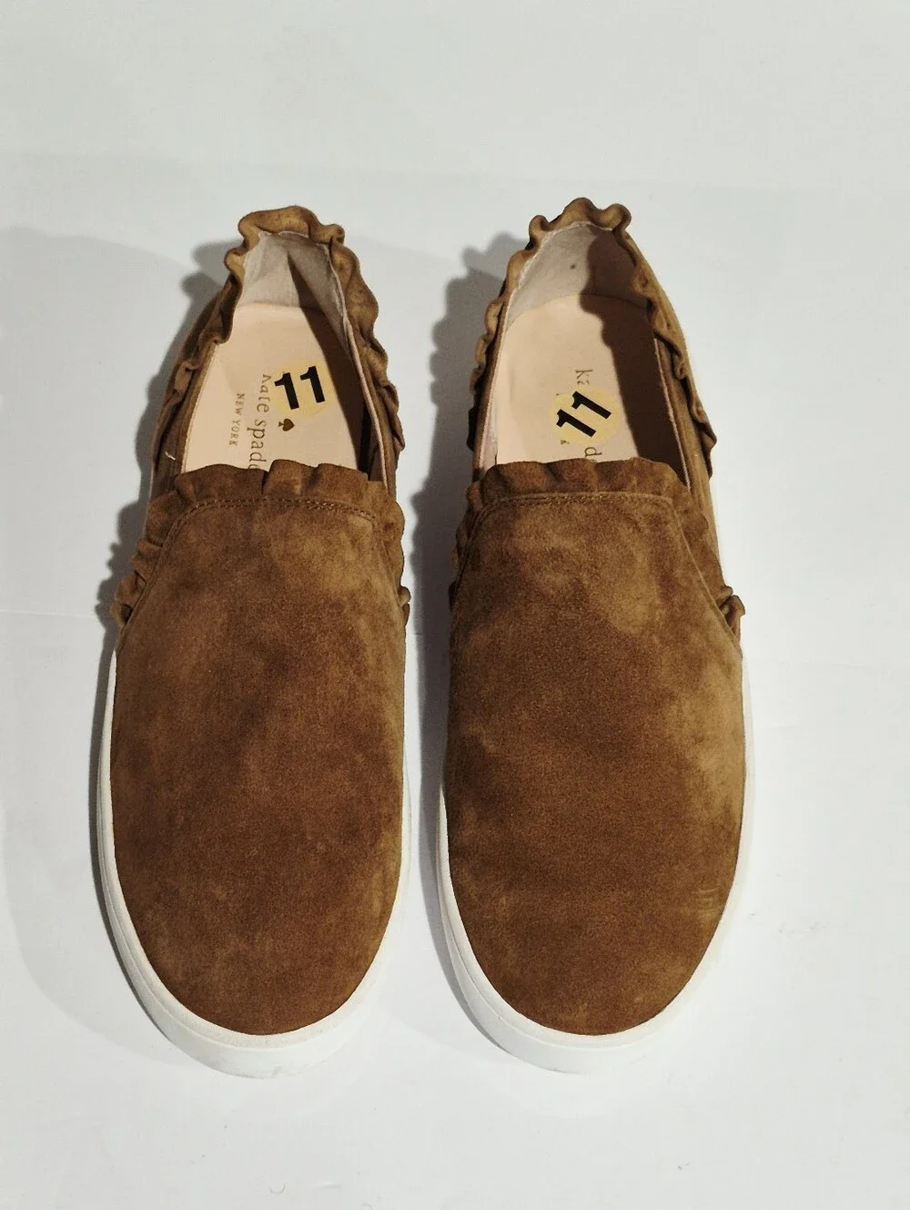 kate spade Brown Suede Slip-On Sneakers with Ruffle Trim Size 11